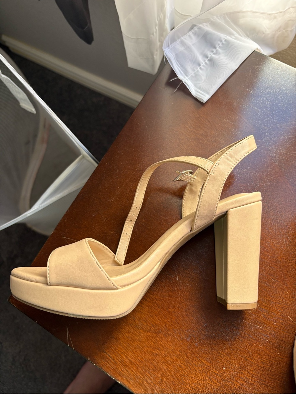 Nude Platform Block Heel Sandals - Women's